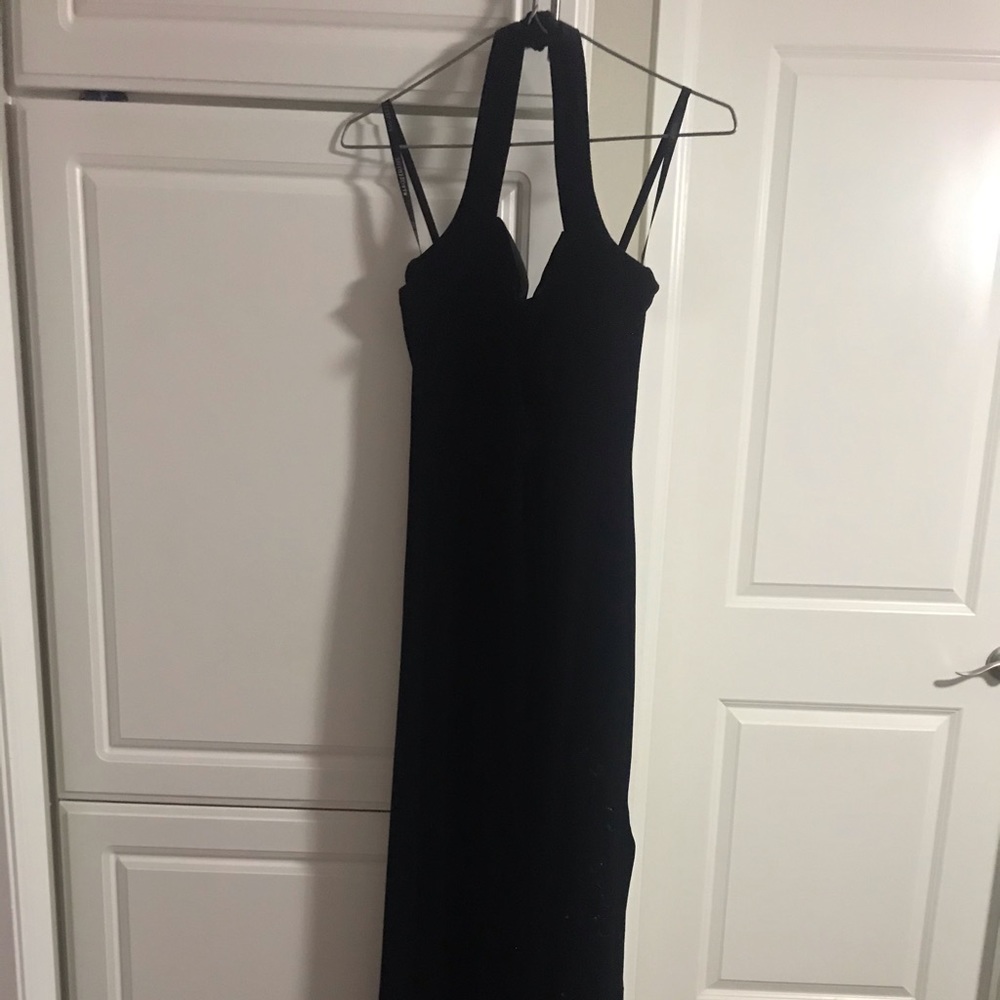 Masquerade Black Velvet Full Length Halter Dress